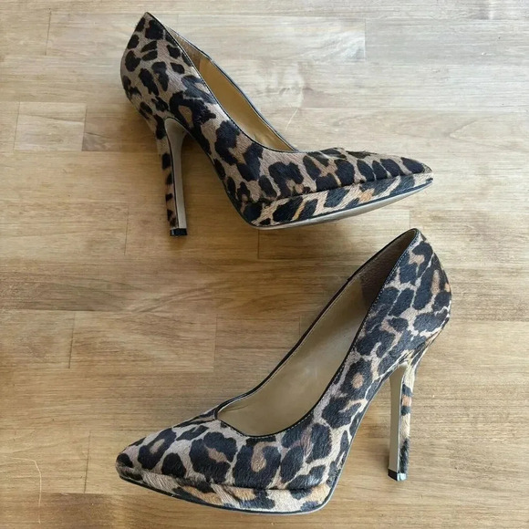 Nine West Love Fury Patent leather Platform Pump Heels 7M Barbie Leather Cheetah - Picture 3 of 9